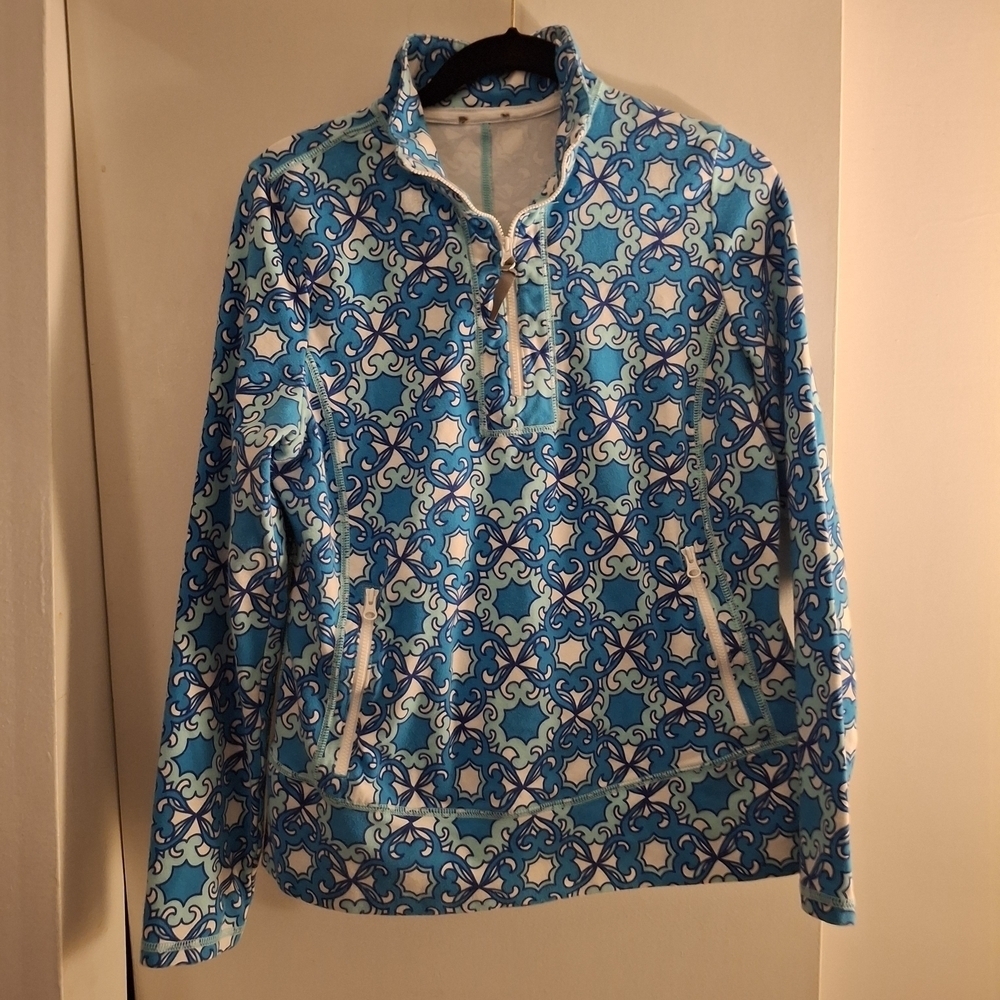 Talbots Women's Blue and White Patterned Pullover